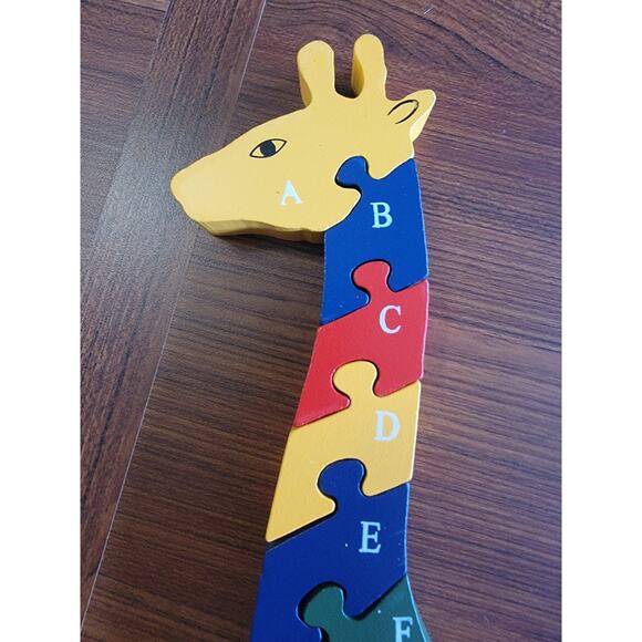 Vintage Wooden Giraffe Alphabet Puzzle 17in Tall Hand Painted Educational Toy - Picture 2 of 11